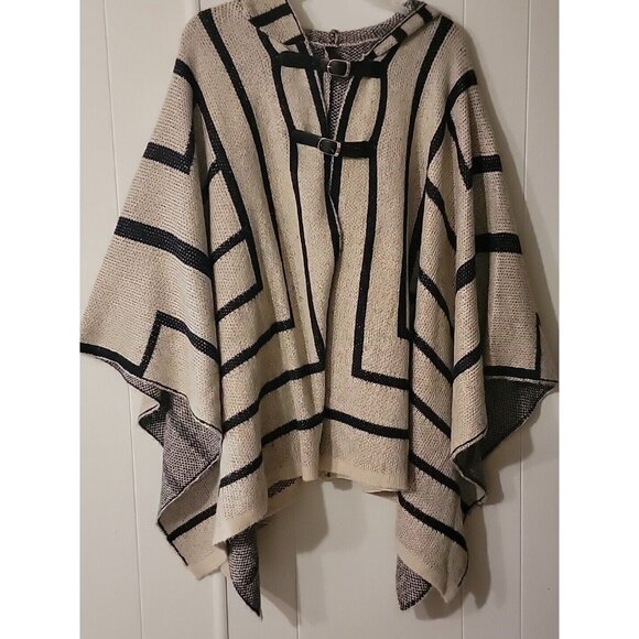Elan OS Black And Grey Hooded Poncho Kimono 54" Wide - Picture 1 of 6